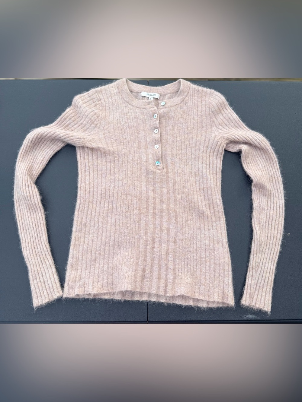 Madewell Soft Alpaca blend Ribbed Henley Sweater